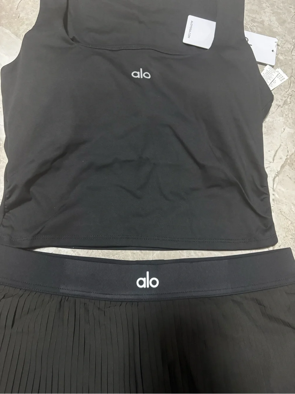 ALO Yoga Black Pleated Skort with Branded Waistband